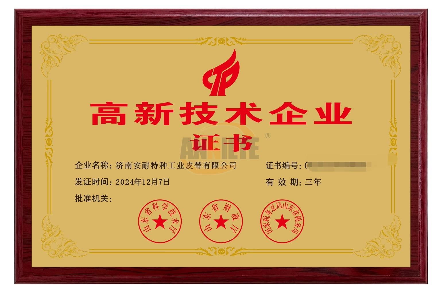 高新技術企業證書